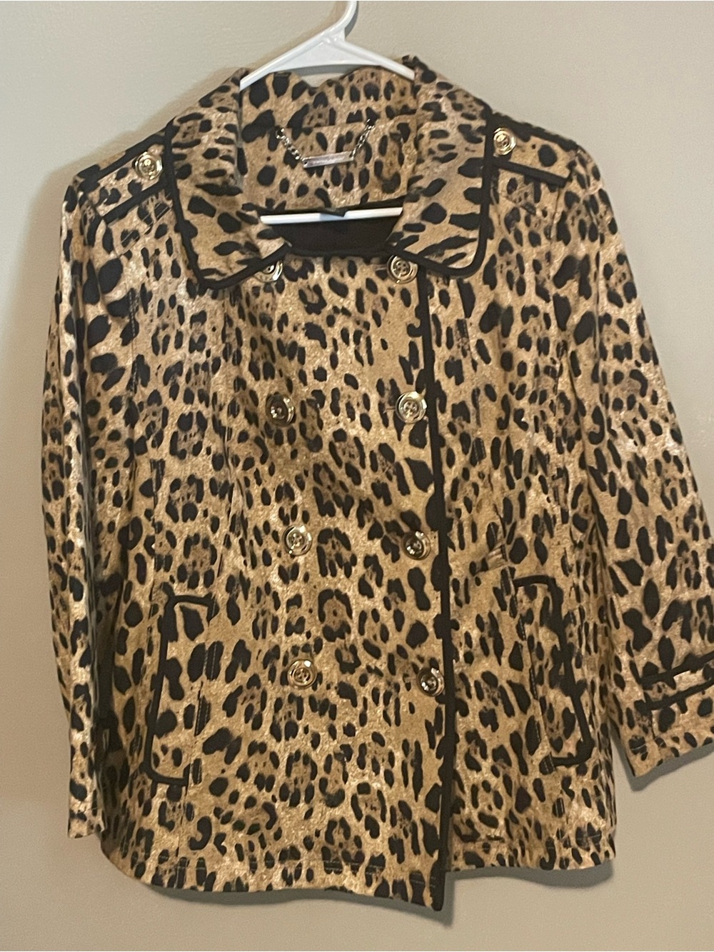 White House Black Market Leopard Print Double-Breasted Jacket - Black & Tan